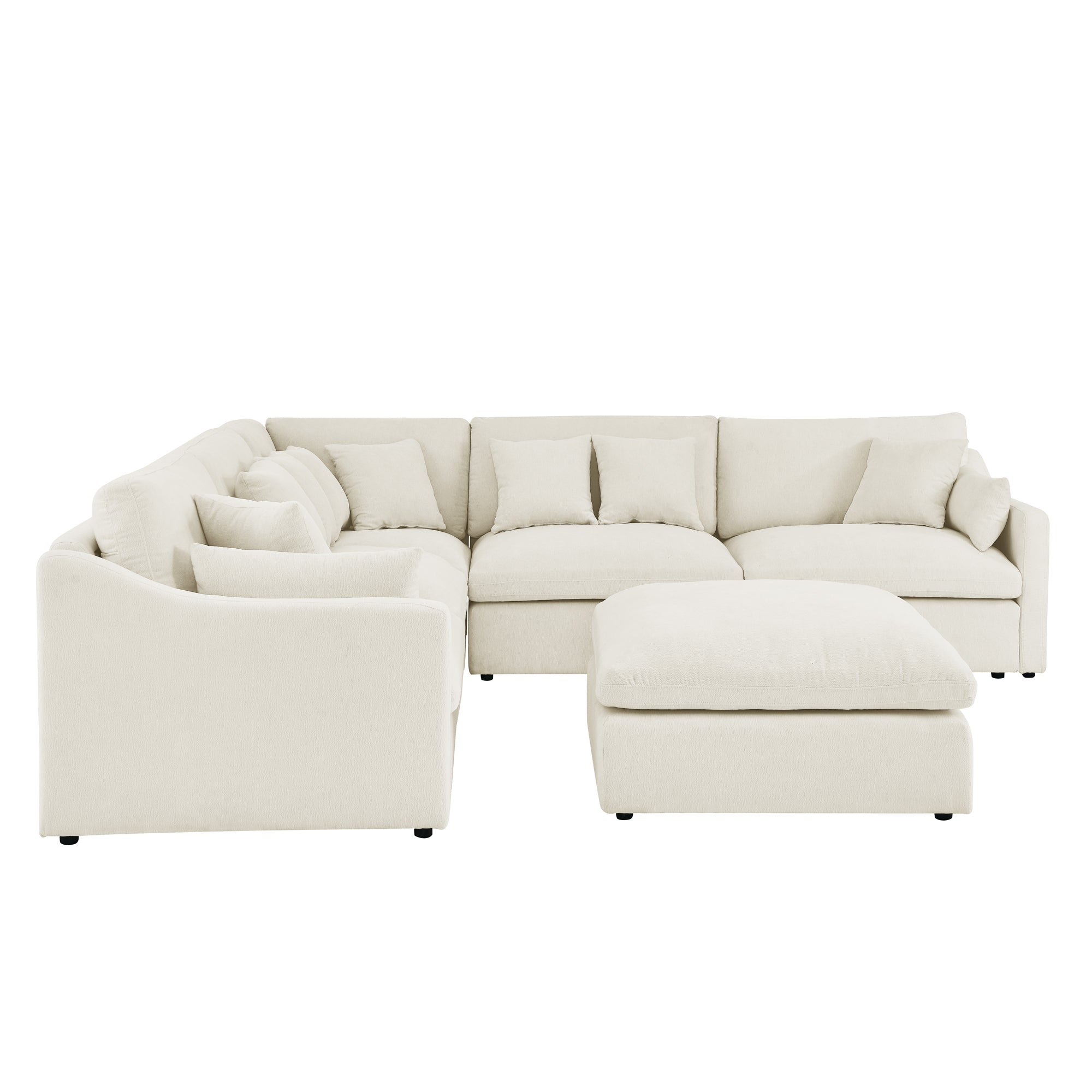 6 Seats Modular L Shaped Sectional Sofa with beige-chenille-wood-primary living