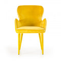 33 Inch Wingback Dining Chair With High Curvy Arms, Yellow Fabric Yellow Fabric Metal