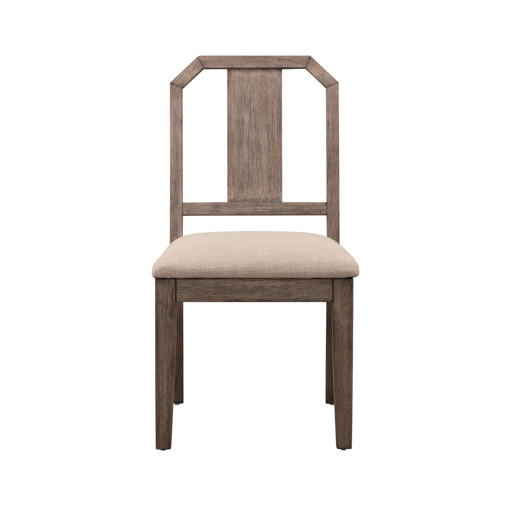 Yu 36 Inch Acacia Wood Dining Chair, Slat Back, Set Of 2, Weathered Brown Brown Wood Fabric