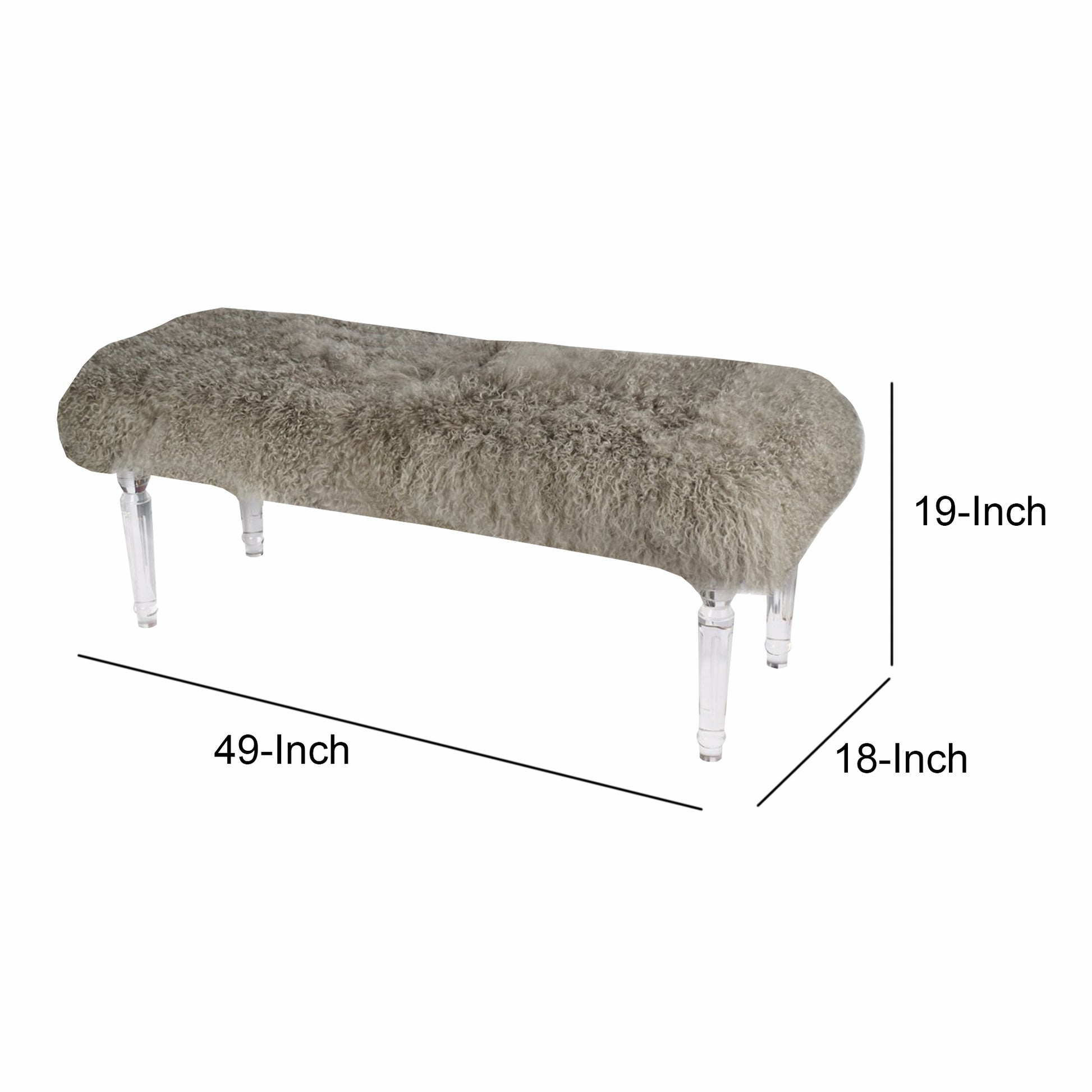 Soft To Touch Gray Mongolian Fur Bench Gray Acrylic