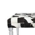 Cow Hide Upholstered Bench With Acrylic Legs, White And Black Black White Wood Fabric