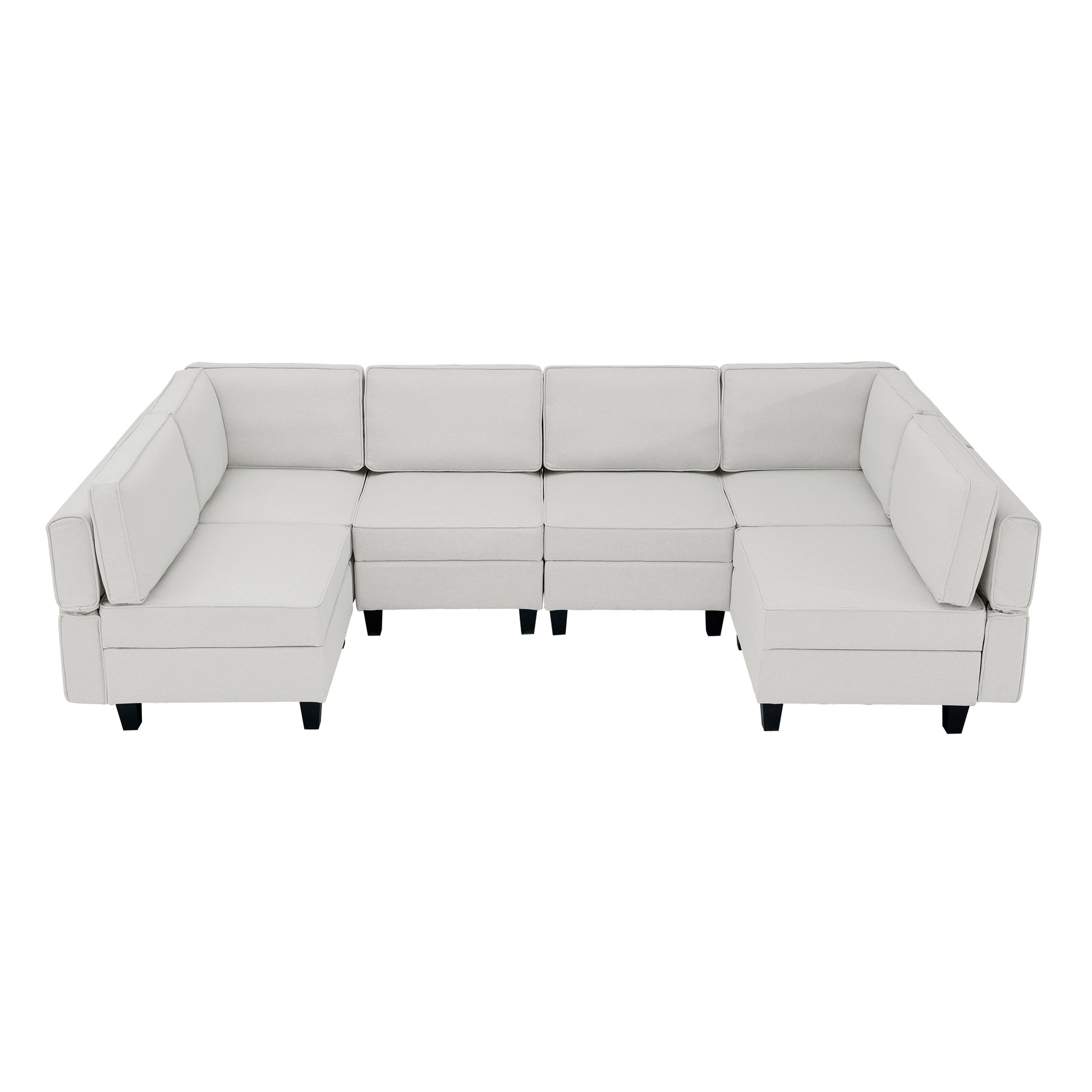 110.2"*78.7" Linen Modular Sectional Sofa,U Shaped Couch With Adjustable Armrests And Backrests,6 Seat Reversible Sofa Bed With Storage Seats For Living Room, Apartment,Grey White Color Gray White Matte Linen Wood Primary Living Space Medium Soft Cushion