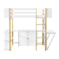 Twin Size Wood Loft Bed With Built In Storage Cabinet And Cubes, Foldable Desk, White White Solid Wood Mdf