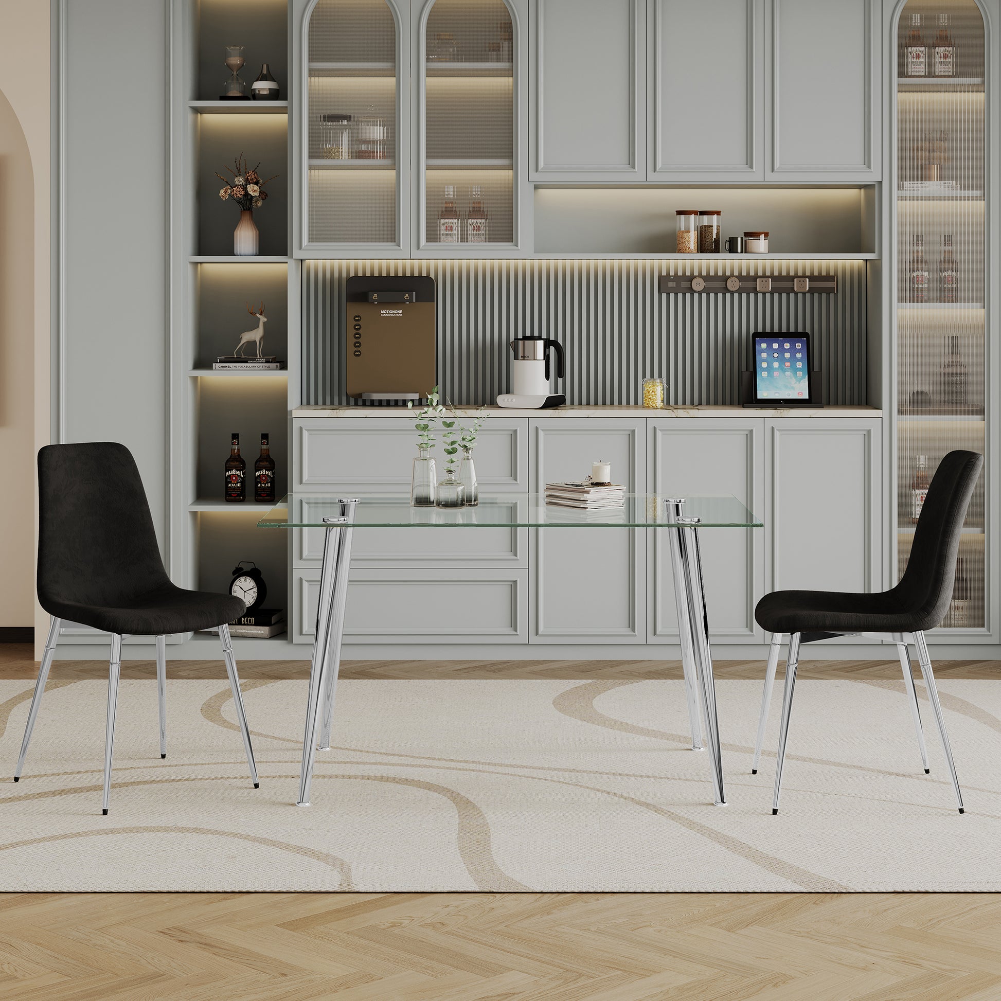 0.32" Thick Tempered Glass Top Dining Table With Silver Stainless Steel Legs Silver Tempered Glass