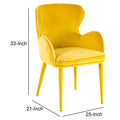 33 Inch Wingback Dining Chair With High Curvy Arms, Yellow Fabric Yellow Fabric Metal