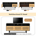 Retro Rattan Console Table 3 Door Tv Stand Media Console With Open Shelves For Tv Stand Under 75'' Espresso Espresso Mdf