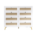 White Color 8 Drawers Chest Of Drawers With Rattan Drawer Face Golden Legs And Handles White White Bedroom Rosewood Wood Rattan