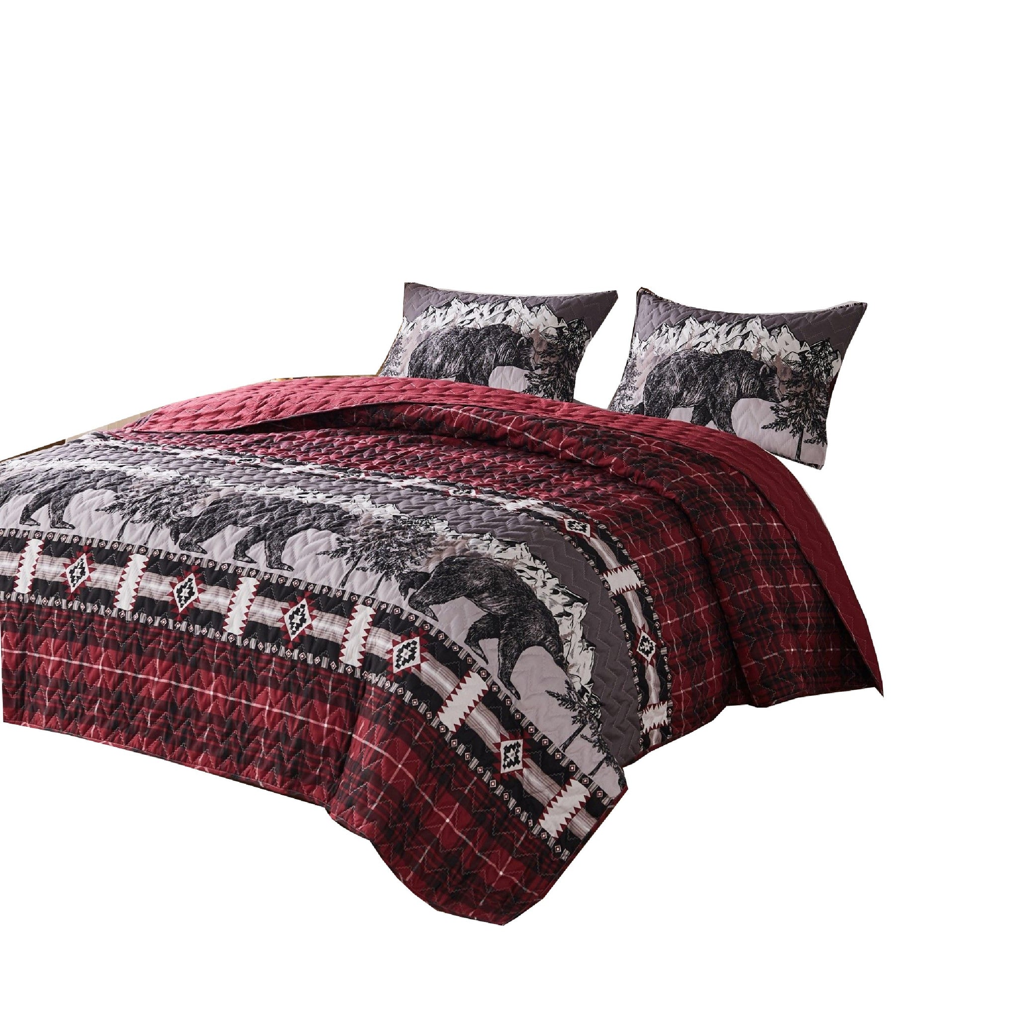 2 Piece Twin Quilt Set with Bear and Plaid