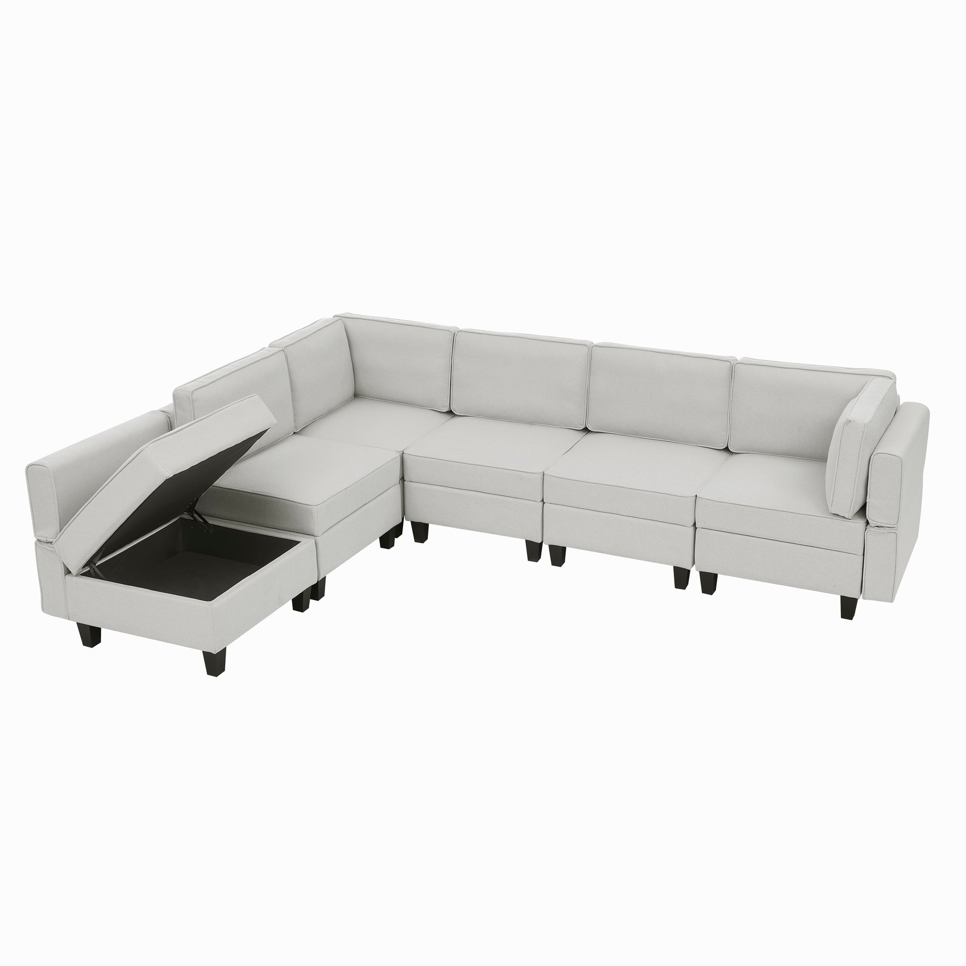 110.2"*78.7" Linen Modular Sectional Sofa,U Shaped Couch With Adjustable Armrests And Backrests,6 Seat Reversible Sofa Bed With Storage Seats For Living Room, Apartment,Grey White Color Gray White Matte Linen Wood Primary Living Space Medium Soft Cushion