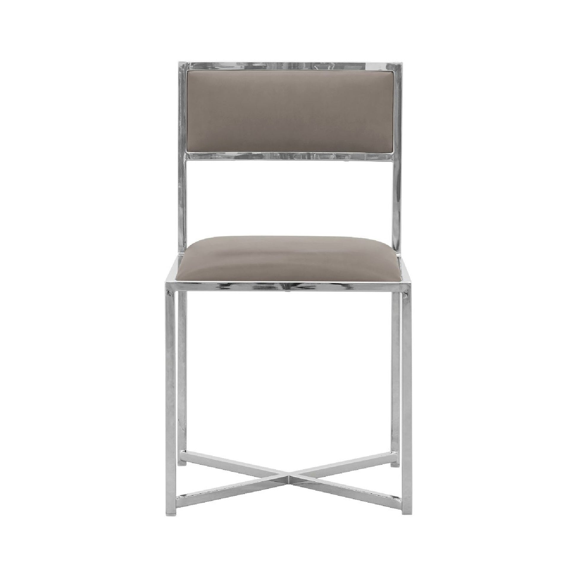 Eun 20 Inch Faux Leather Dining Chair, Chrome Base, Set Of 2, Gray Gray Silver Fabric Metal