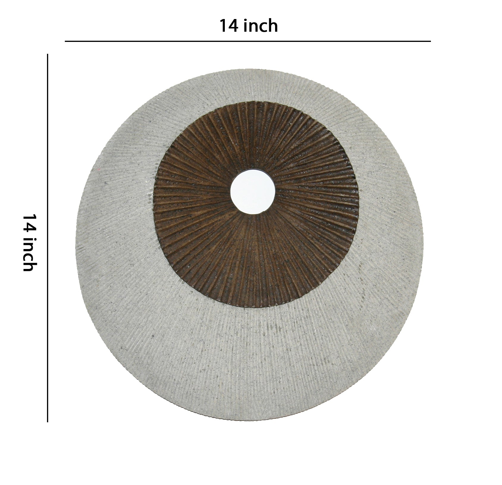 Kim 14 Inch Round Sandstone Wall Art, Ribbed, Brown, White Black White Stone