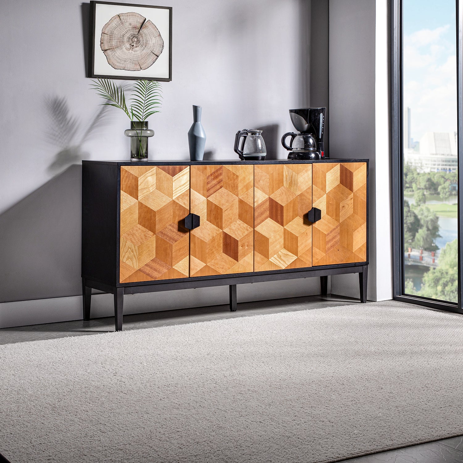 Kanan 63"Wide 4 Door Sideboard BLACK black-wood