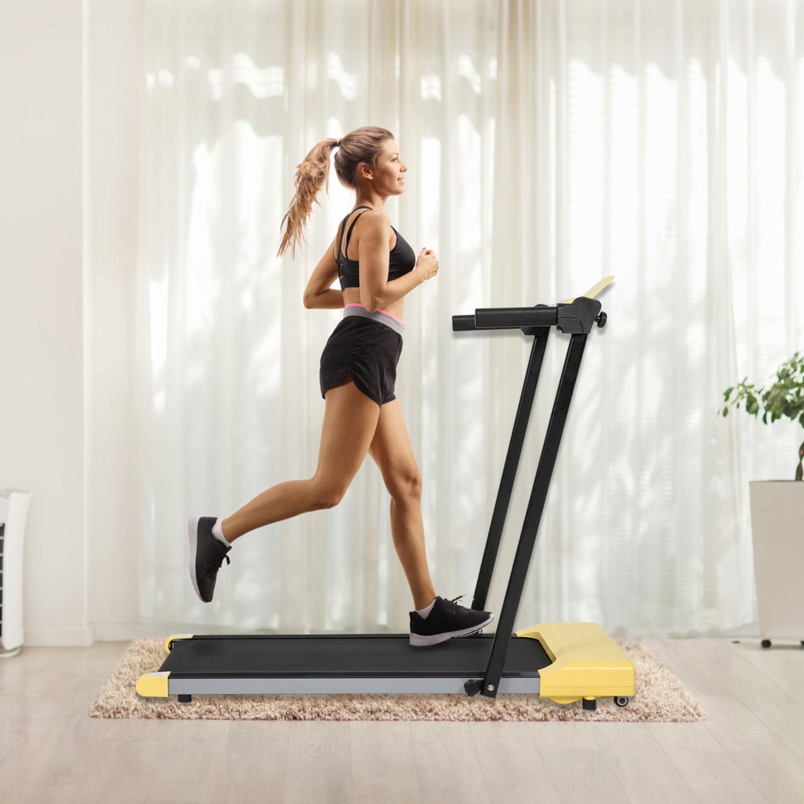 Treadmills for Home, Treadmill with LED for Walking & yellow-iron