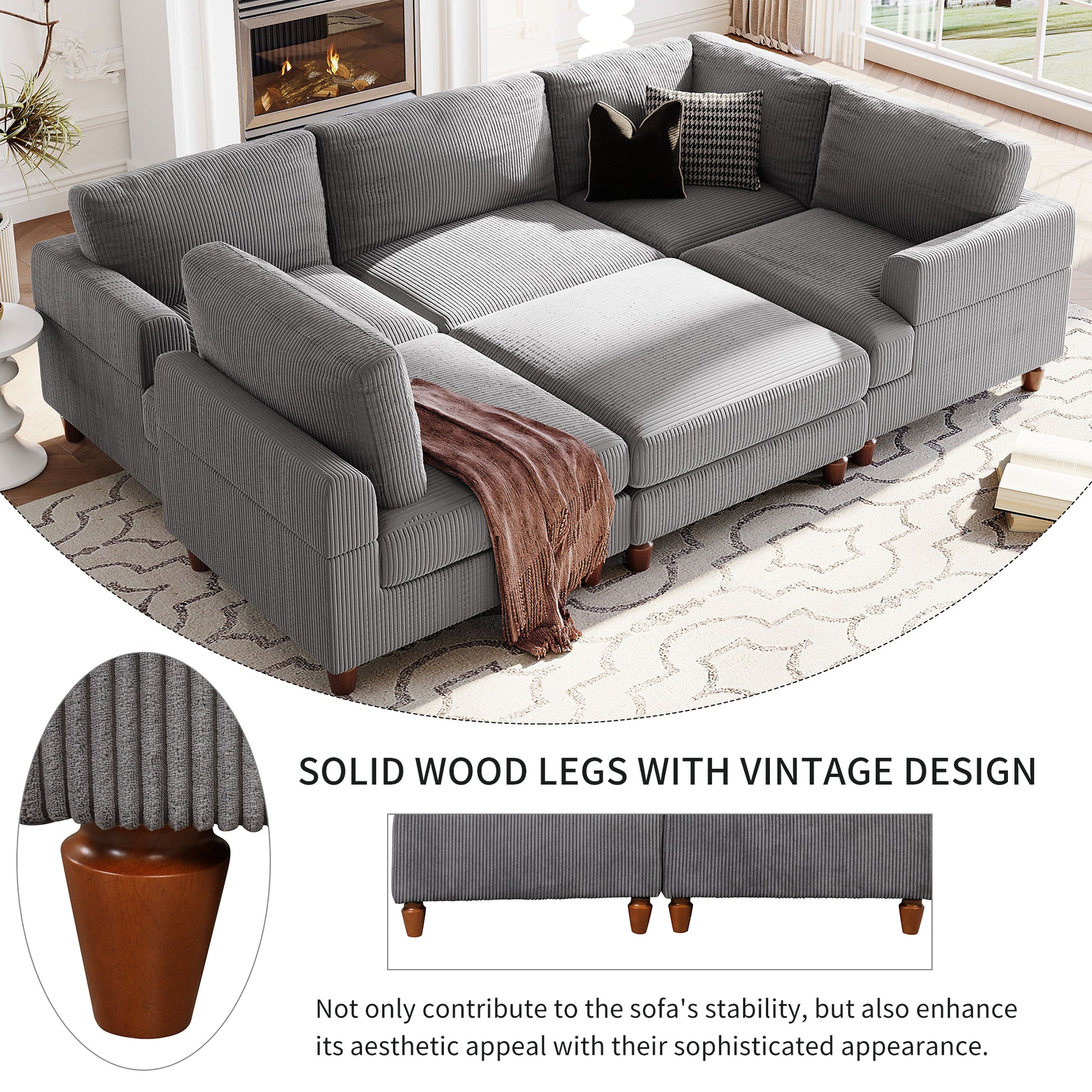 Modular Sectional Sofa With Ottoman L Shaped Corner Sectional For Living Room, Office, Spacious Space Same Sku: Wy000336Aae Gray Polyester Wood Primary Living Space Polyester 6 Seat
