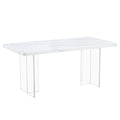 Modern Minimalist White Dining Table, Striped Mdf Tabletop, Acrylic Table Legs. Computer Desk. Dining Table. Suitable For Restaurants, Living Rooms, And Kitchens. F 1298 White Mdf