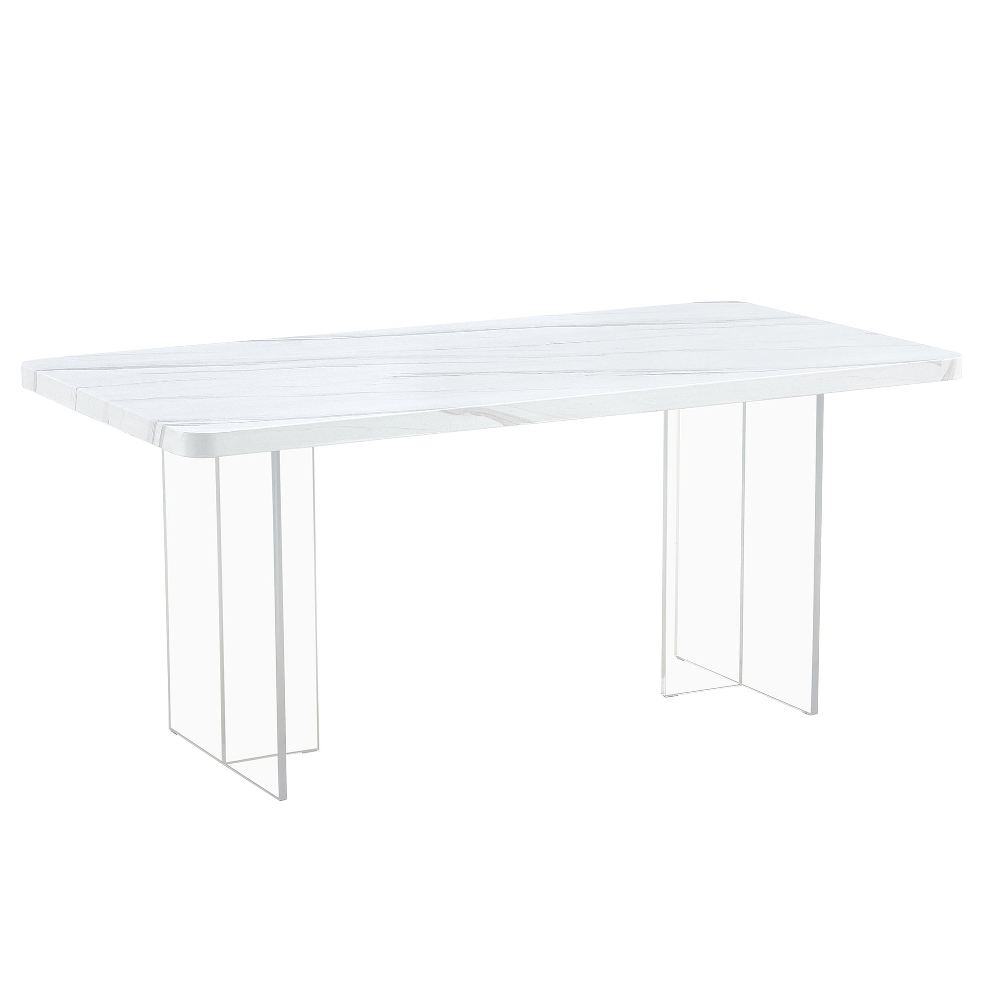 Modern Minimalist White Dining Table, Striped Mdf Tabletop, Acrylic Table Legs. Computer Desk. Dining Table. Suitable For Restaurants, Living Rooms, And Kitchens. F 1298 White Mdf