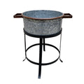 21, 18, And 16 Inch 3 Piece Round Tub Metal Planter Set With Stand In Galvanized Gray And Black Iron Black Gray Iron