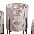 Lattice Round Metal Planter With Tubular Base, Set Of 3, Black And Beige Beige Black Metal