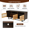 Retro Rattan Tv Stand 3 Door Media Console With Open Shelves For Tv Stand Under 75'' Walnut Walnut Mdf