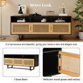 Retro Rattan Console Table 3 Door Tv Stand Media Console With Open Shelves For Tv Stand Under 75'' Espresso Espresso Mdf