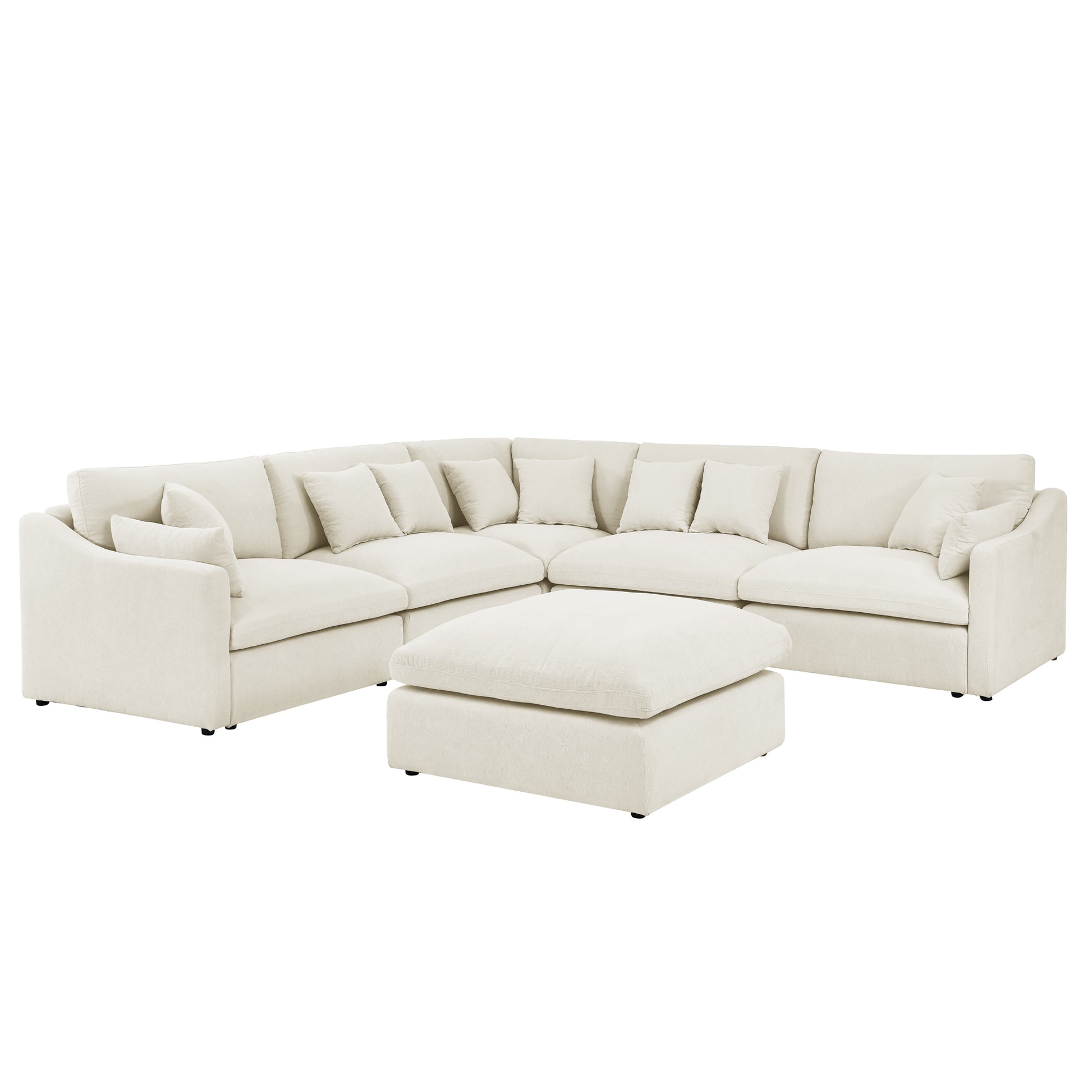 6 Seats Modular L Shaped Sectional Sofa With Ottoman,10 Pillows, Oversized Upholstered Couch W Removabled Down Filled Seat Cushion For Living Room, Chenille Beige Beige Chenille Wood Primary Living Space Soft Pillow Back Eucalyptus Square Arms Foam