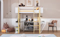 Full Size Wood Loft Bed With Built In Storage Cabinet And Cubes, Foldable Desk, White White Solid Wood Mdf
