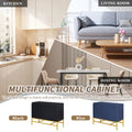 Minimalist & Luxury Cabinet Two Door Sideboard With Gold Metal Legs For Living Room, Dining Room Navy Navy Particle Board