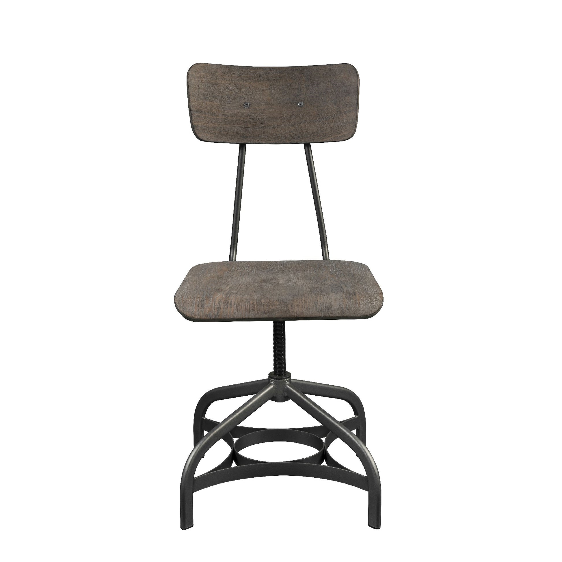 Metal Adjustable Side Chairs With Wooden Swivelling Seats And Open Backrest, Gray, Set Of Two Gray Wood Metal