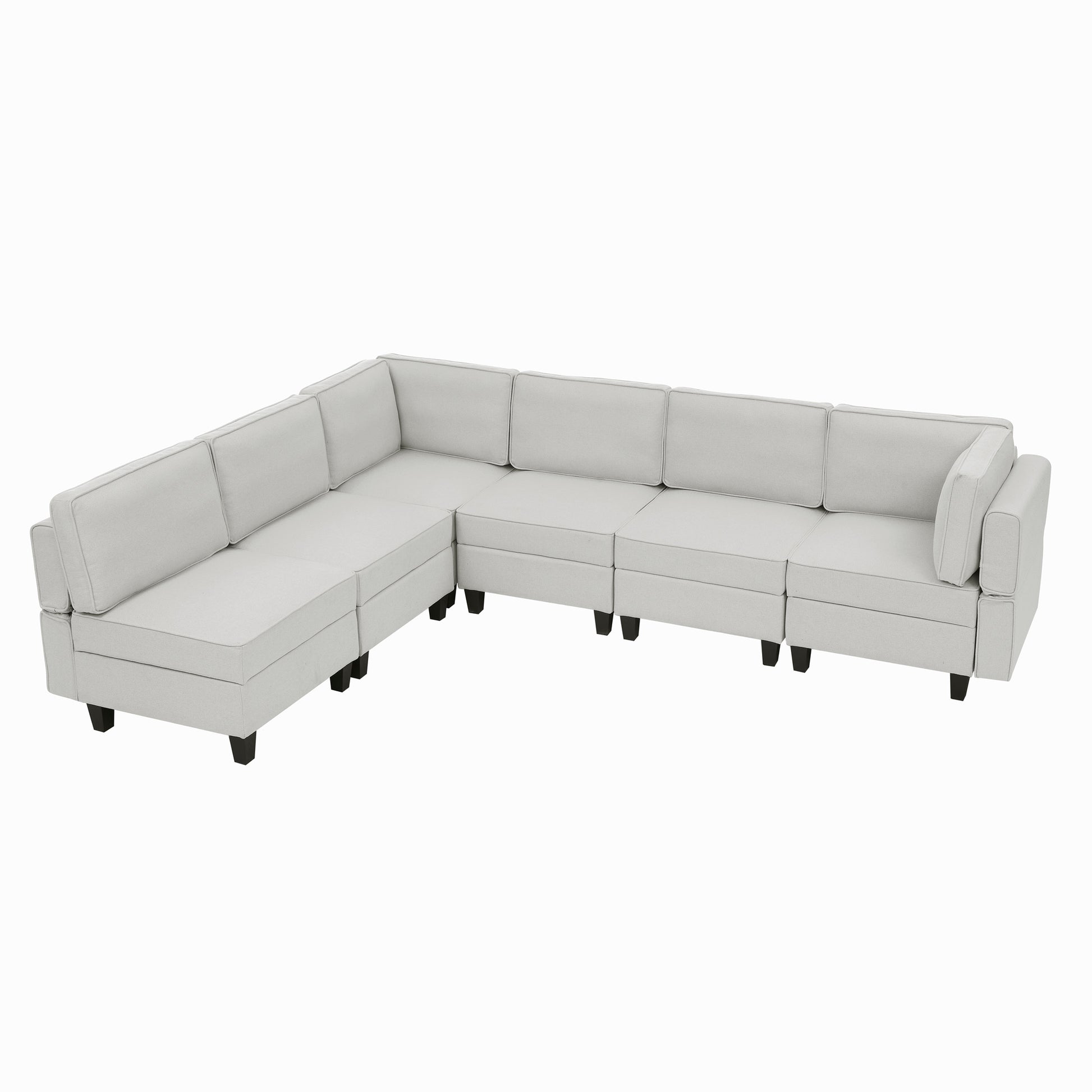 110.2"*78.7" Linen Modular Sectional Sofa,U Shaped Couch With Adjustable Armrests And Backrests,6 Seat Reversible Sofa Bed With Storage Seats For Living Room, Apartment,Grey White Color Gray White Matte Linen Wood Primary Living Space Medium Soft Cushion