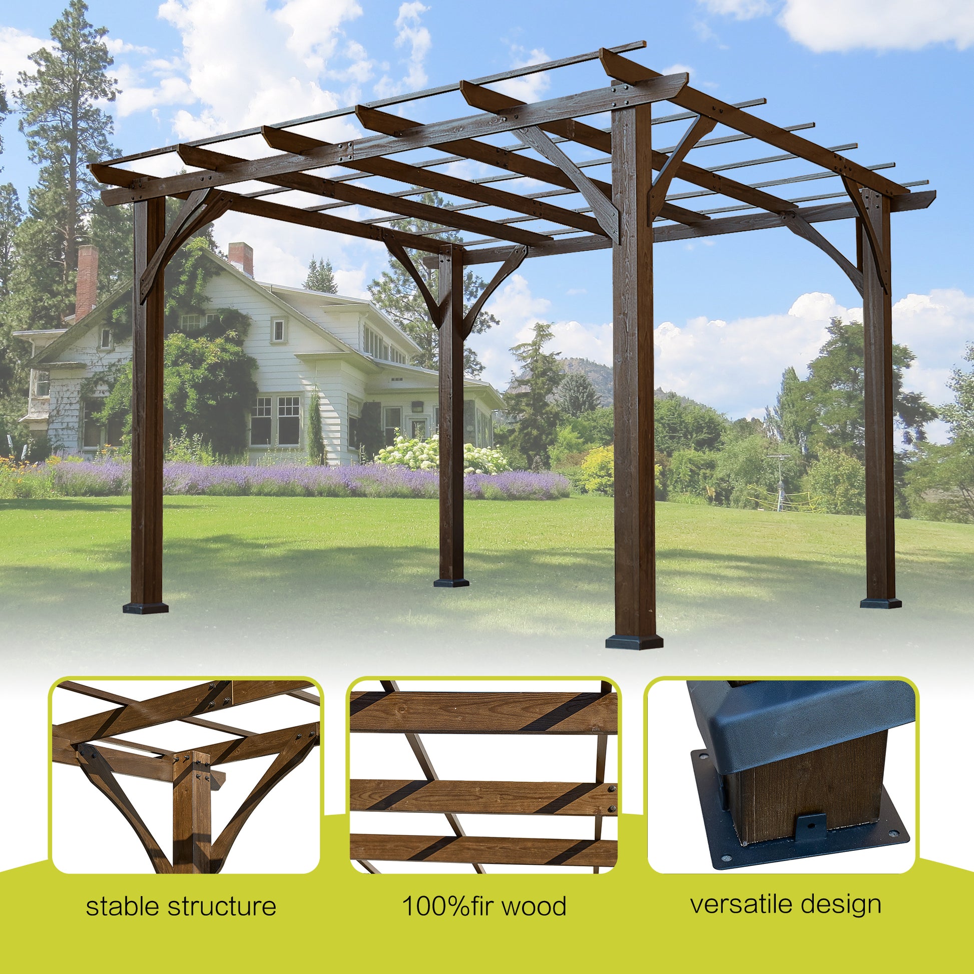 Cedar Wood Pergola, Wind Secure, Strong, Quality