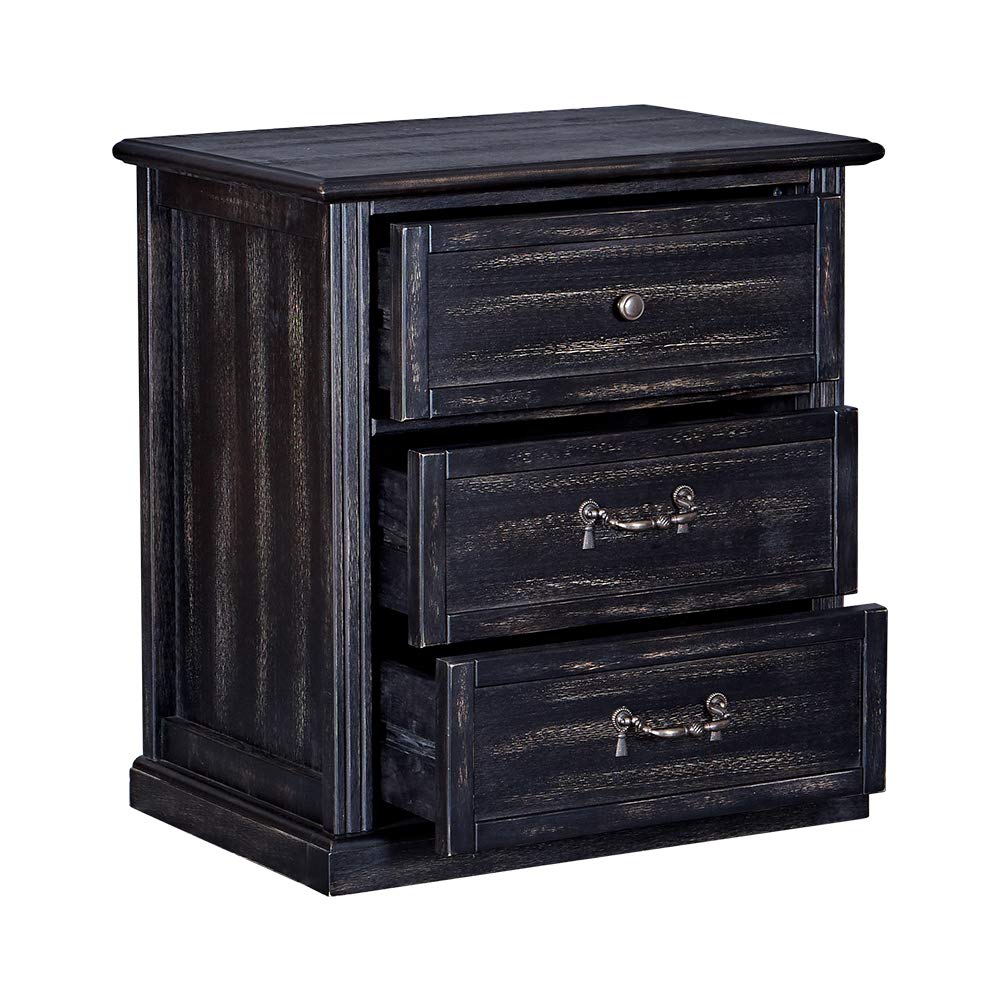 Transitional Style Wooden Dresser With Three Spacious Drawers, Black Black Wood