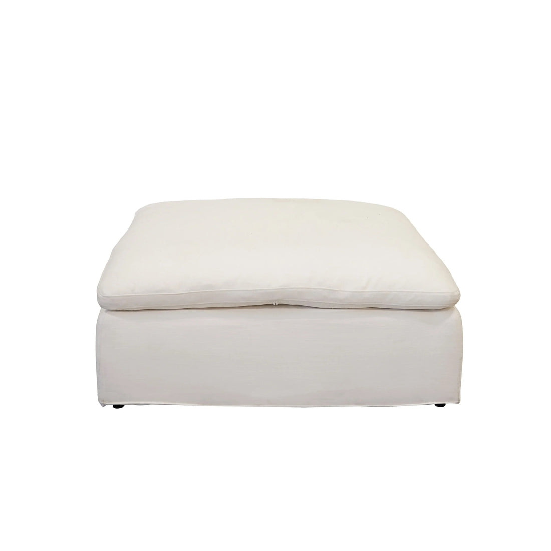 Modern 17" Petite Size Ottoman, Premium Fabric Upholstered 1 Pc Living Room Cube Shape Ottoman With Plush Seat Cushion, White Wood Primary Living Space Solid White White Linen Linen Or Linen Blend Medium Soft Backless Contemporary,Modern Cube Armless