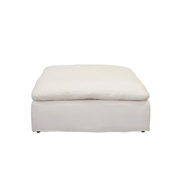 Modern 17" Petite Size Ottoman, Premium Fabric Upholstered 1 Pc Living Room Cube Shape Ottoman With Plush Seat Cushion, White Wood Primary Living Space Solid White White Linen Linen Or Linen Blend Medium Soft Backless Contemporary,Modern Cube Armless