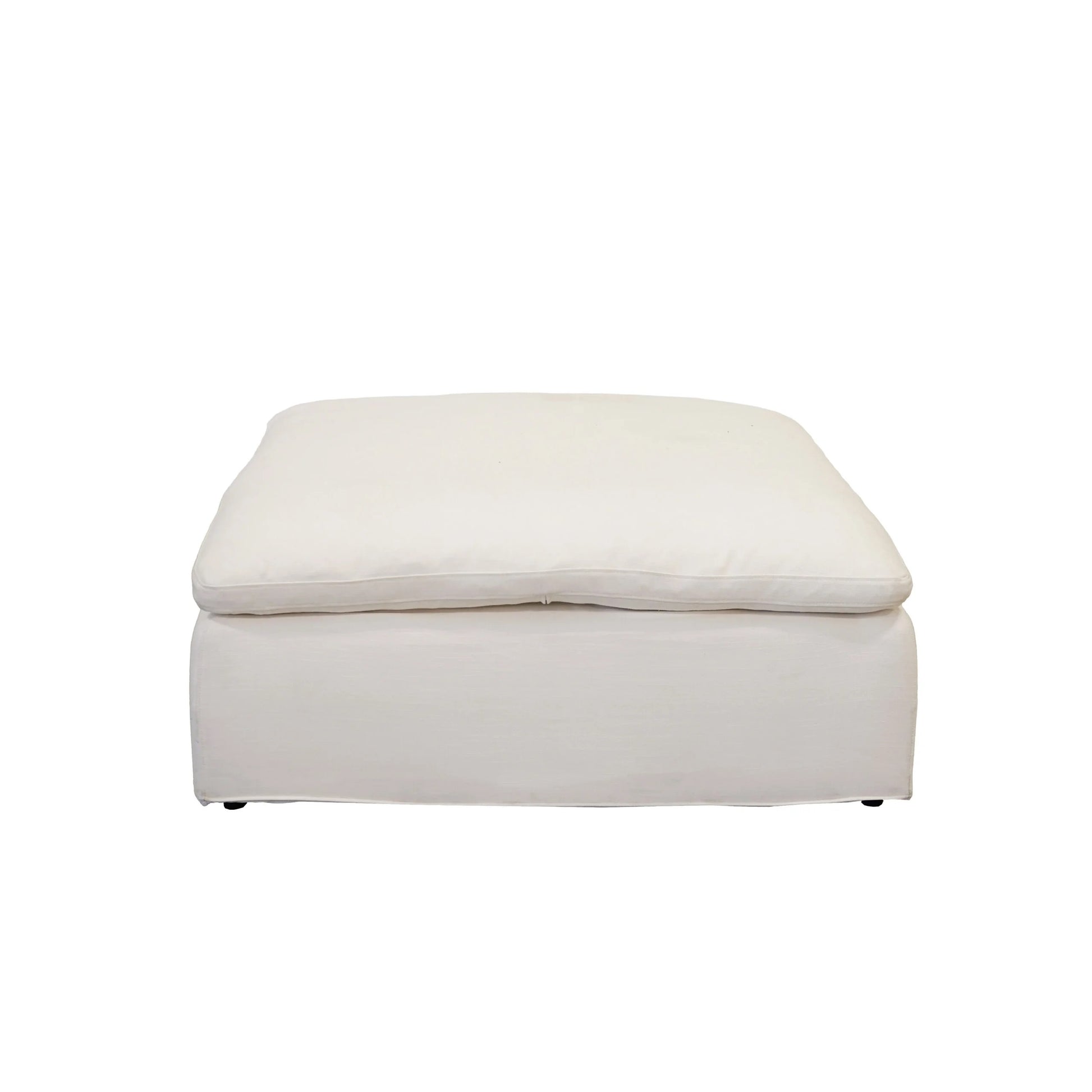 Modern 17" Luxe Size Ottoman, Premium Fabric Upholstered 1 Pc Living Room Cube Shape Ottoman With Plush Seat Cushion, White Wood Primary Living Space Solid White White Linen Linen Or Linen Blend Medium Soft Backless Contemporary,Modern Cube Armless