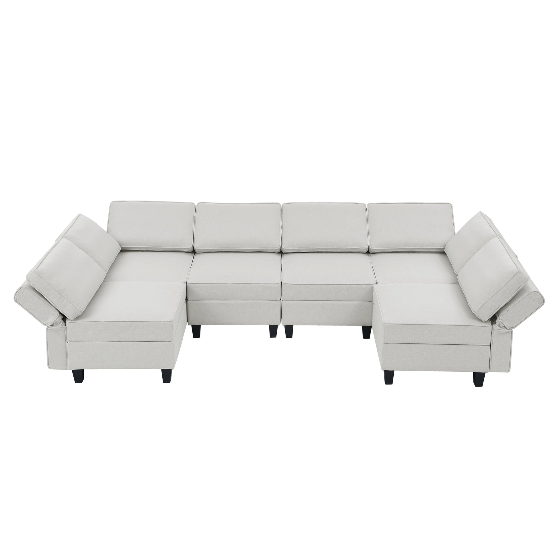 110.2"*78.7" Linen Modular Sectional Sofa,U Shaped Couch With Adjustable Armrests And Backrests,6 Seat Reversible Sofa Bed With Storage Seats For Living Room, Apartment,Grey White Color Gray White Matte Linen Wood Primary Living Space Medium Soft Cushion