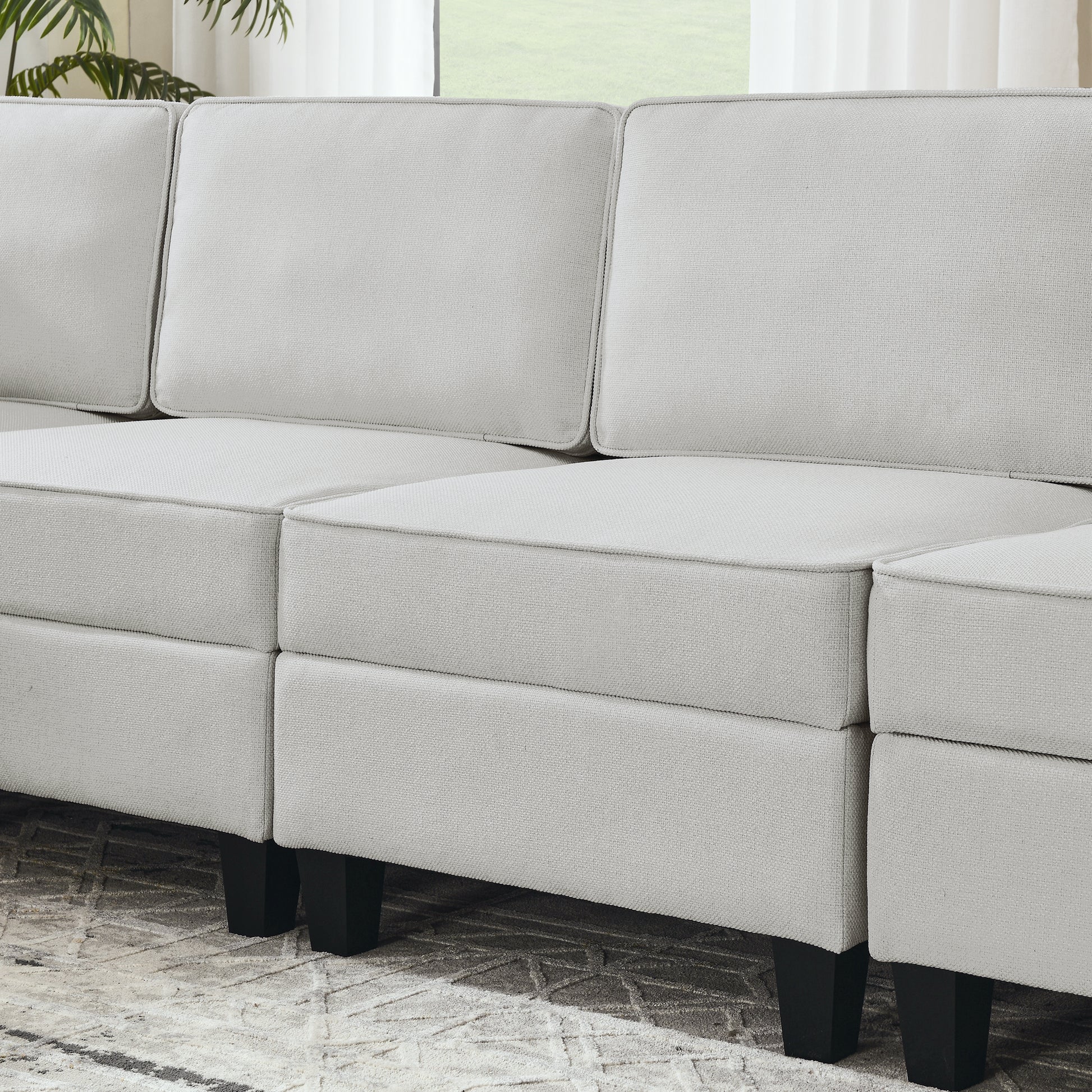 110.2"*78.7" Linen Modular Sectional Sofa,U Shaped Couch With Adjustable Armrests And Backrests,6 Seat Reversible Sofa Bed With Storage Seats For Living Room, Apartment,Grey White Color Gray White Matte Linen Wood Primary Living Space Medium Soft Cushion