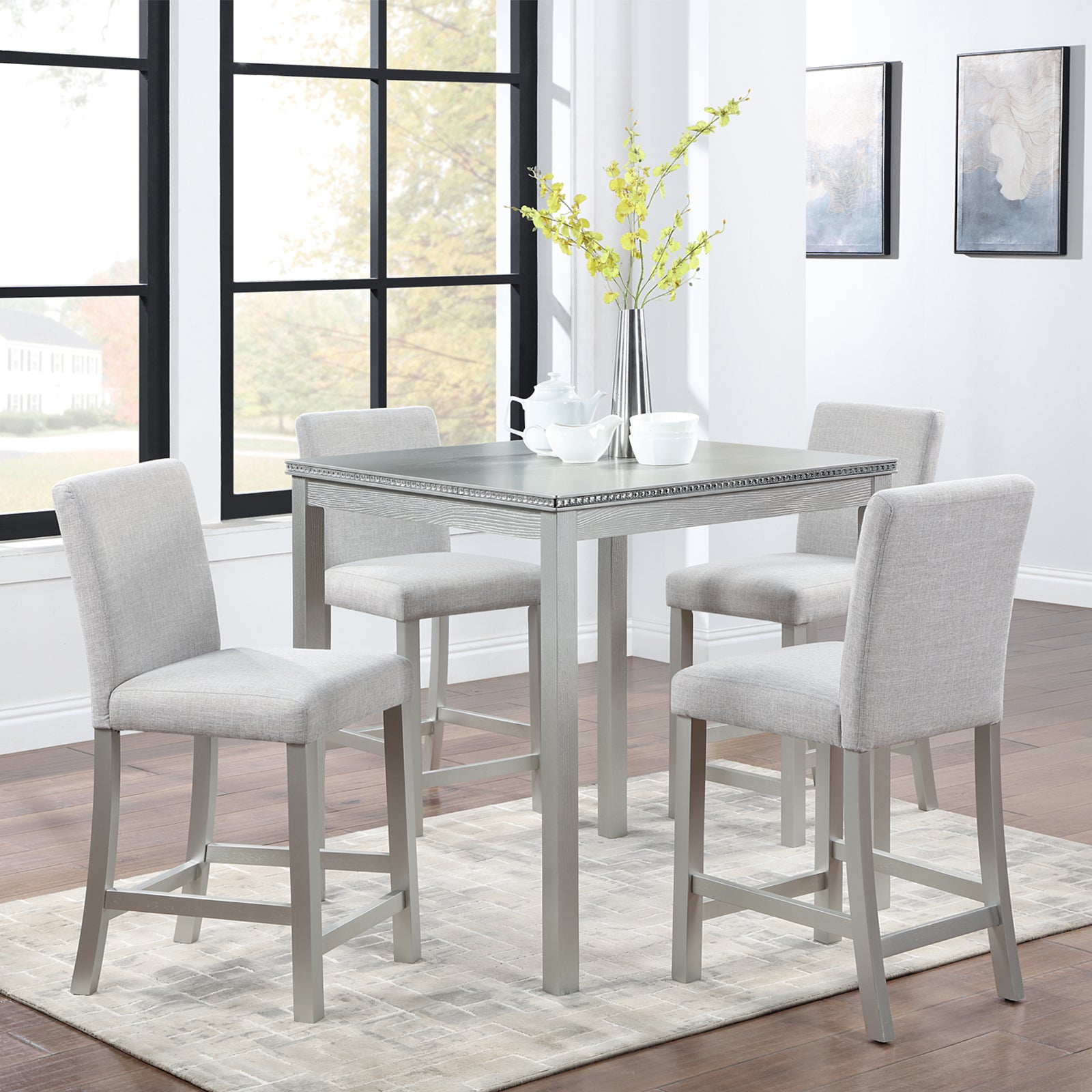 Wooden Dining Square Table, Kitchen Table for Small gray-seats 4-dining room-4 leg-square-dining