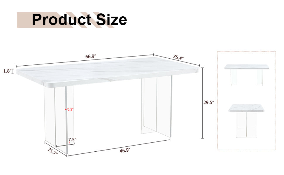 Modern Minimalist White Dining Table, Striped Mdf Tabletop, Acrylic Table Legs. Computer Desk. Dining Table. Suitable For Restaurants, Living Rooms, And Kitchens. F 1298 White Mdf