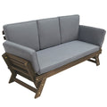 Outdoor Adjustable Patio Wooden Daybed Sofa Chaise Lounge With Cushions For Small Places, Brown Finish Gray Cushion Yes Complete Patio Set Gray Water Resistant Frame Water Resistant Cushion Garden & Outdoor Casual Sofa Seating Groups Foam Solid Wood