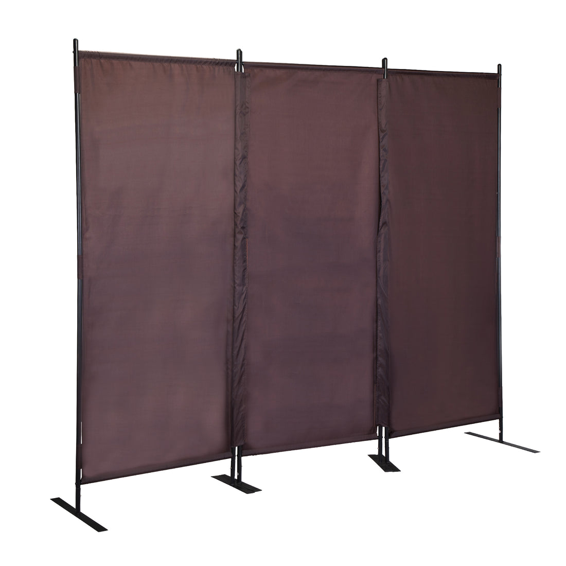 6 Ft Modern Room Divider, 3 Panel Folding Privacy Screen W Metal Standing, Portable Wall Partition, Brown Brown Metal