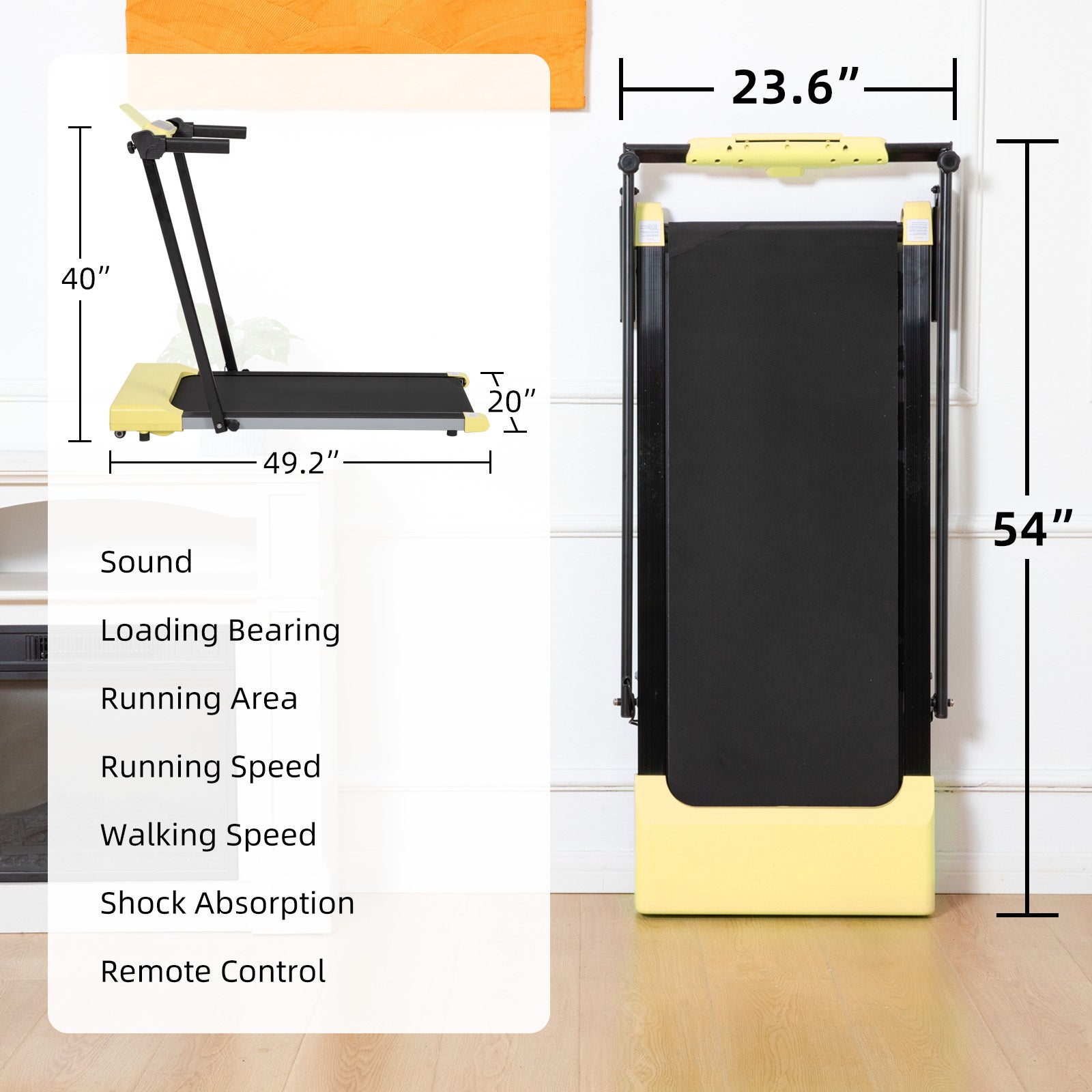 Treadmills for Home, Treadmill with LED for Walking & yellow-iron