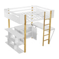 Full Size Wood Loft Bed With Built In Storage Cabinet And Cubes, Foldable Desk, White White Solid Wood Mdf