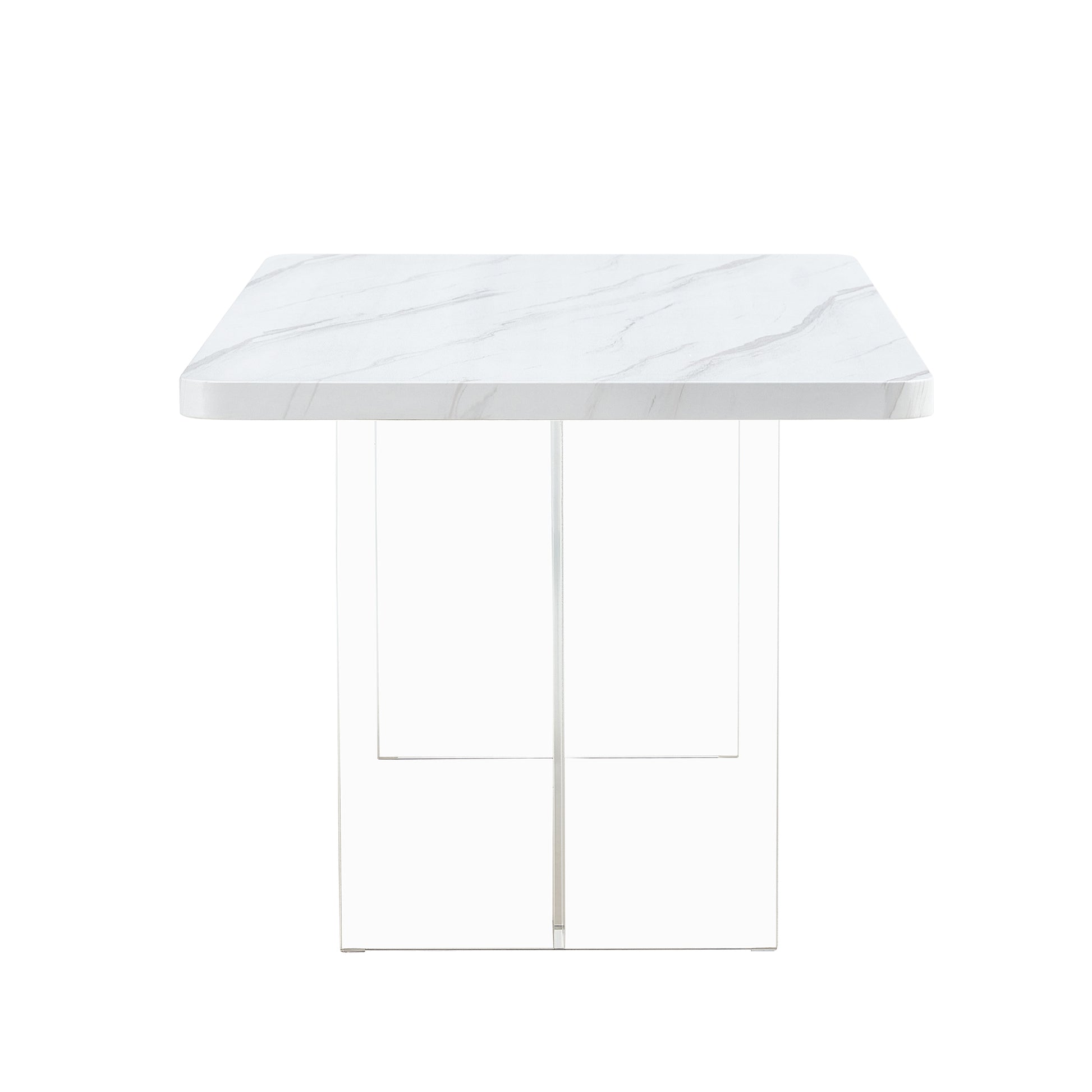 Modern Minimalist White Dining Table, Striped Mdf Tabletop, Acrylic Table Legs. Computer Desk. Dining Table. Suitable For Restaurants, Living Rooms, And Kitchens. F 1298 White Mdf