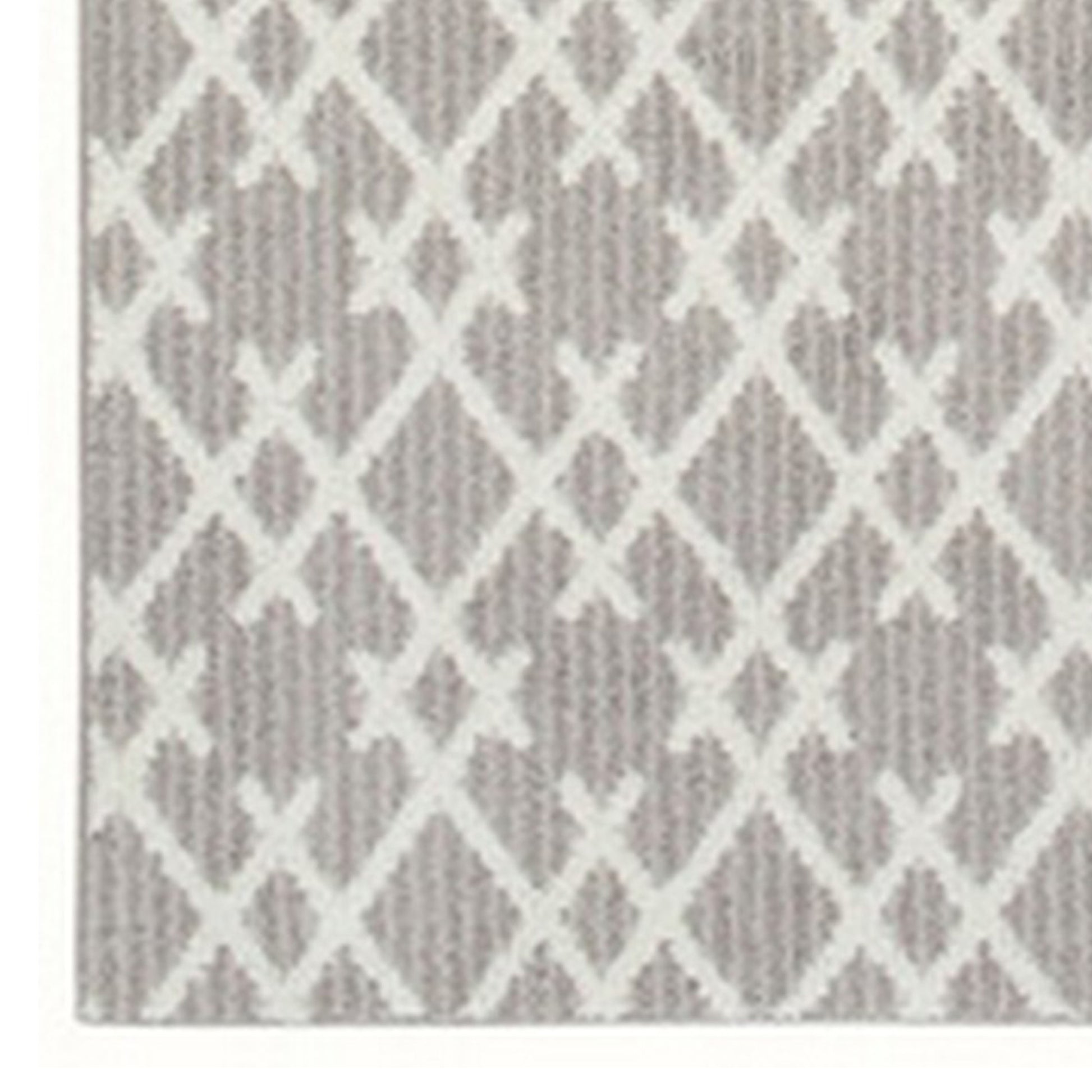 5 X 7 Fabric Floor Area Rug, Diamond, Symmetrical, Medium, Gray, Ivory Off White Gray Fabric