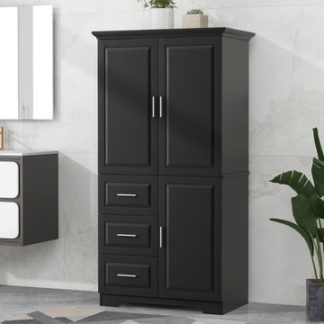 Tall and Wide Storage Cabinet with Doors for Bathroom black-mdf