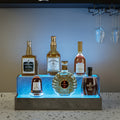 Led Lighted Liquor Bottle Display Shelf, 20 Inch Bar Display Shelf, Diy Illuminated Bottle Shelf With App & Remote Control, 2 Step Freestanding Holding Bottles For Home Bar, Party, Grey Cement Grey Kitchen Modern Engineered Wood