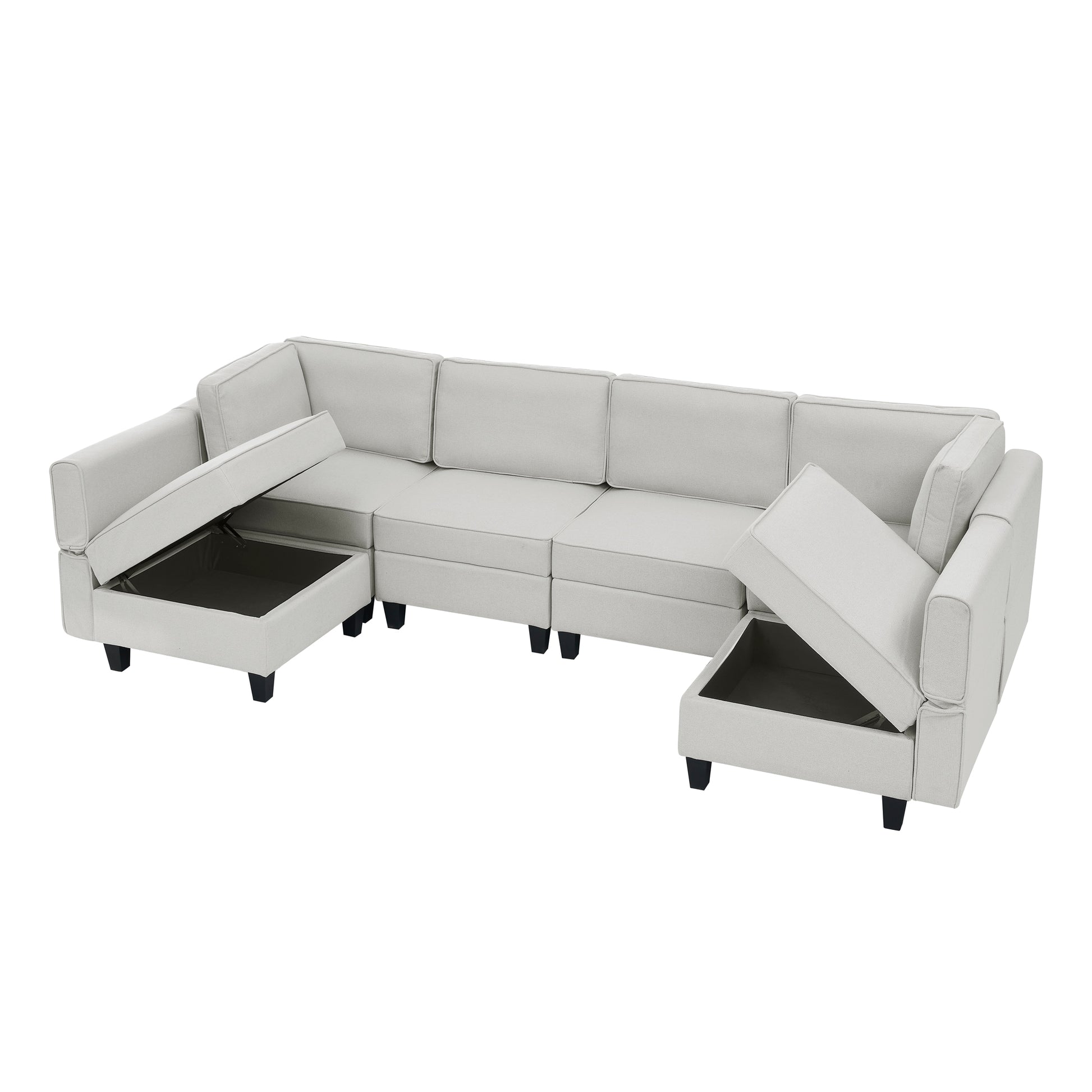 110.2"*78.7" Linen Modular Sectional Sofa,U Shaped Couch With Adjustable Armrests And Backrests,6 Seat Reversible Sofa Bed With Storage Seats For Living Room, Apartment,Grey White Color Gray White Matte Linen Wood Primary Living Space Medium Soft Cushion