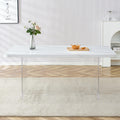 Modern Minimalist White Dining Table, Striped Mdf Tabletop, Acrylic Table Legs. Computer Desk. Dining Table. Suitable For Restaurants, Living Rooms, And Kitchens. F 1298 White Mdf