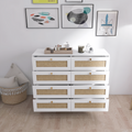 White Color 8 Drawers Chest Of Drawers With Rattan Drawer Face Golden Legs And Handles White White Bedroom Rosewood Wood Rattan