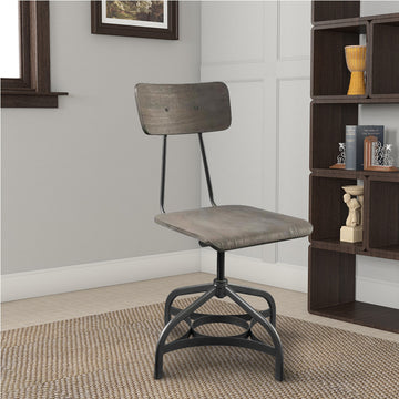 Metal Adjustable Side Chairs With Wooden Swivelling Seats And Open Backrest, Gray, Set Of Two Gray Wood Metal